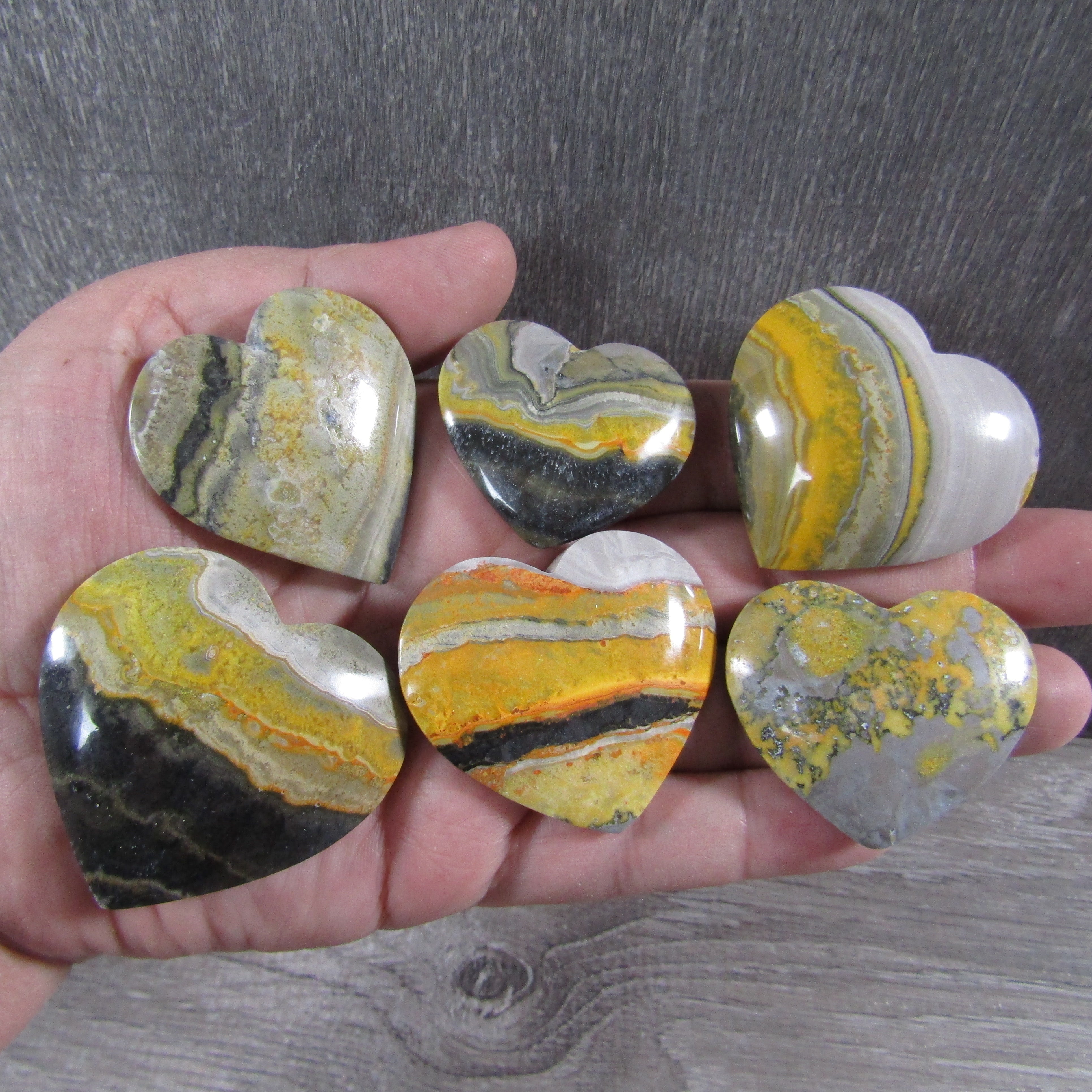bumble bee jasper crystal hearts for meditation and healing