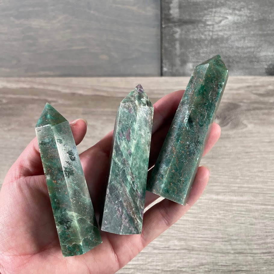 ruby in zoisite gemstone tower point for meditation and decor