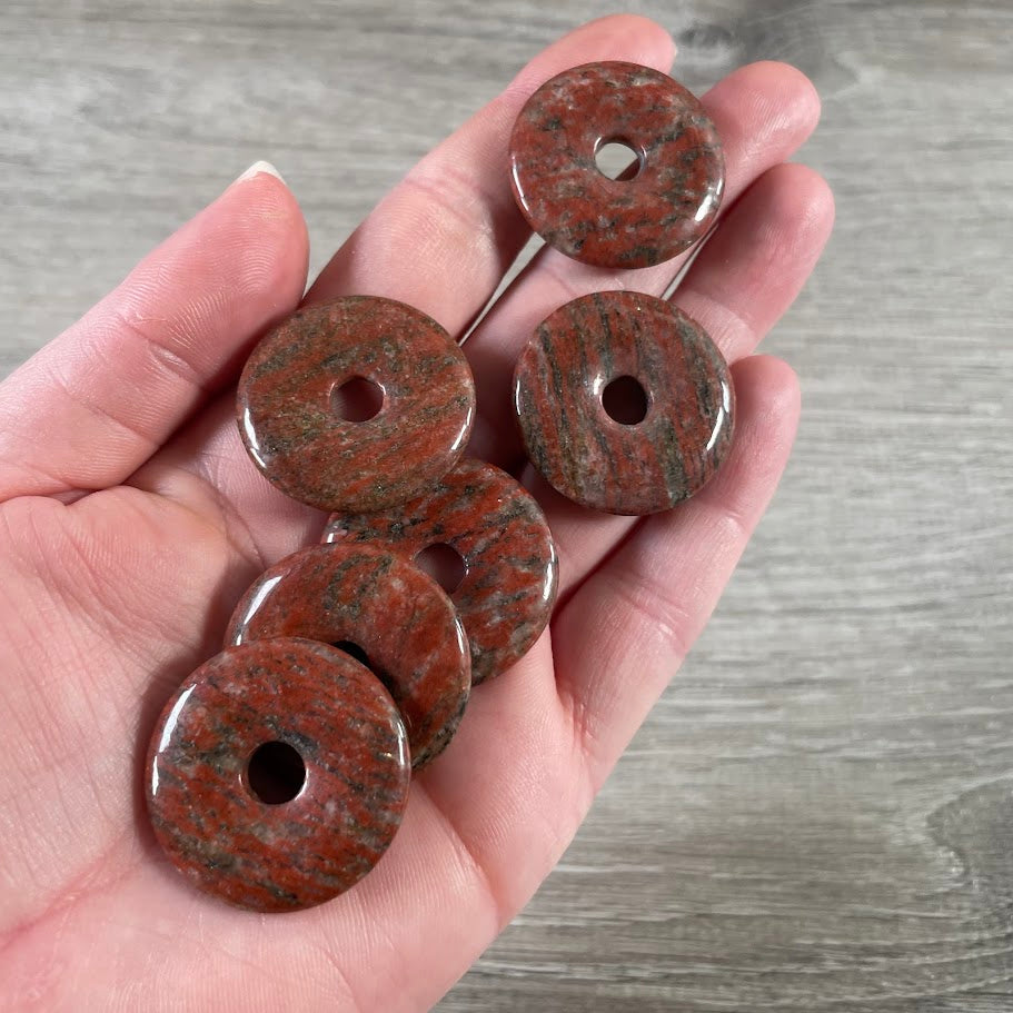 red sesame jasper gemstone donut necklace ring pendant