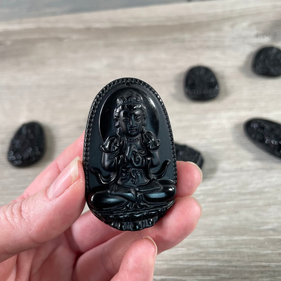 Obsidian crystal deity focal bead for malas and crafts