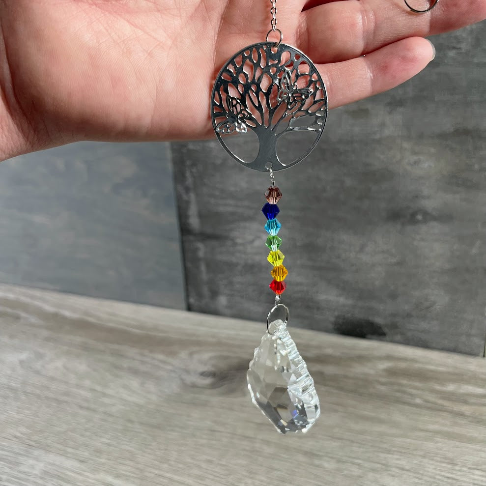 faceted glass prism suncatcher with tree of life gift shop supply