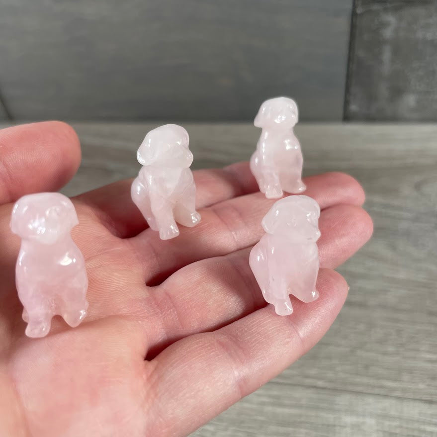 Rose Quartz gemstone dog carving wholesale for retailers