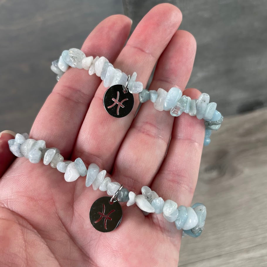 Crystal chip stone zodiac bracelets for metaphysical shops