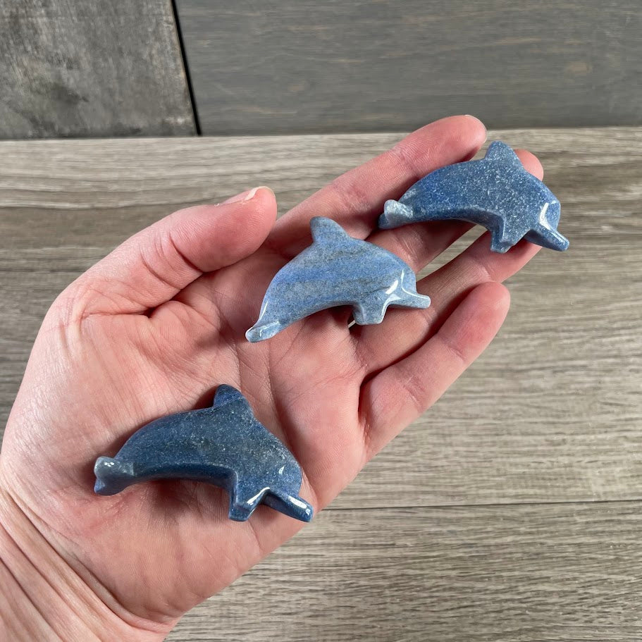 Blue Quartz Ocean-inspired gemstone dolphin statue in bulk