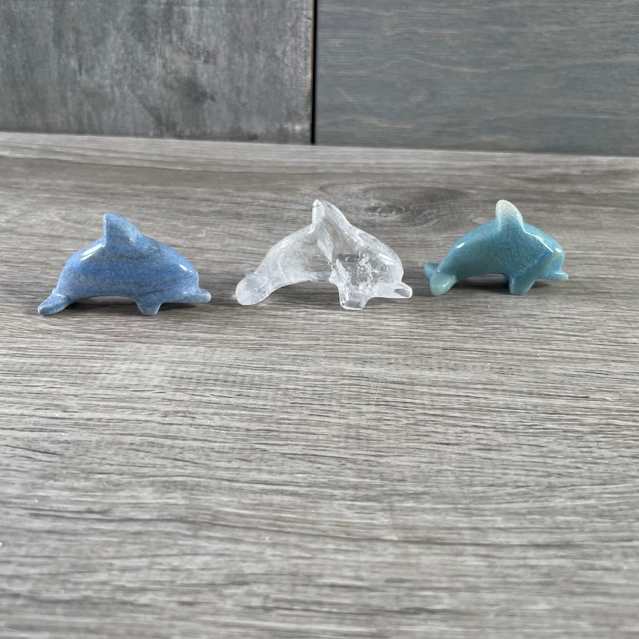 Natural gemstone dolphin sculpture from Brazil