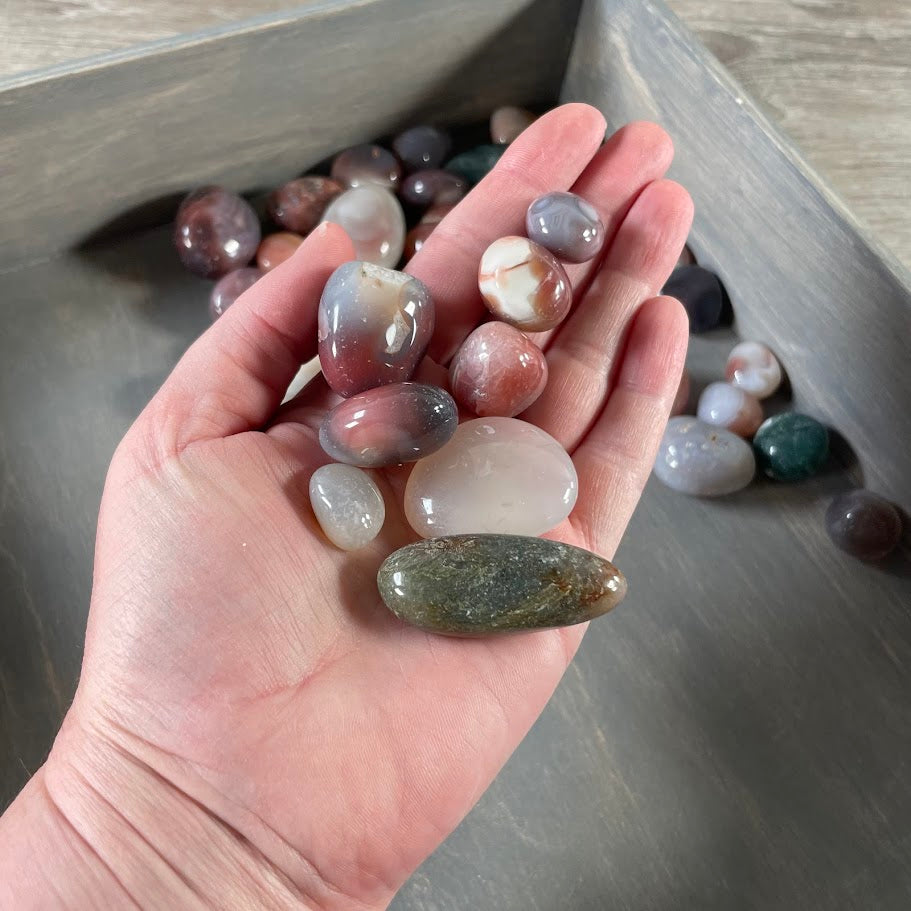 Mixed agate tumbled stones 1LB lot wholesale