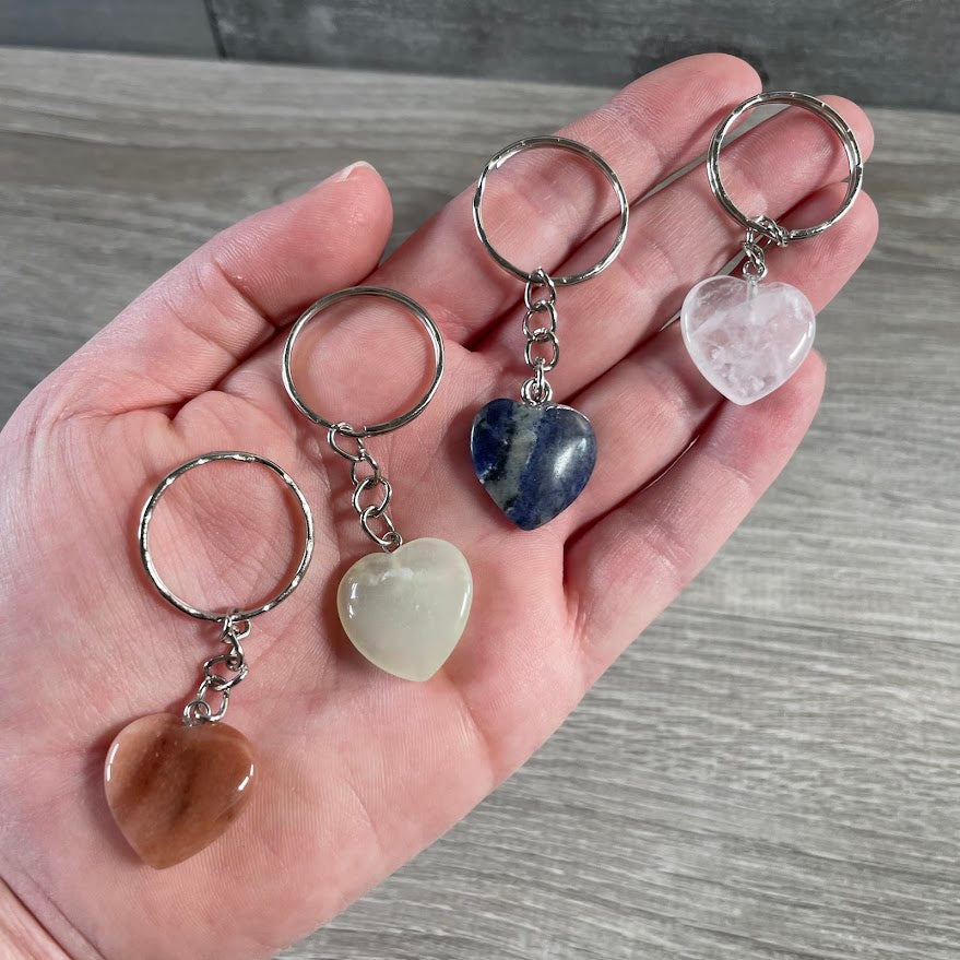 Crystal heart keychain made from natural stone