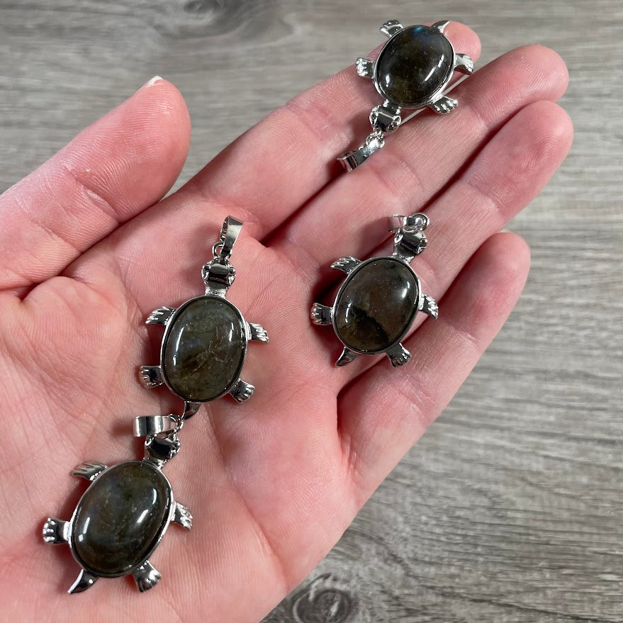 Labradorite Stone Turtle Pendant for Gift Stores
