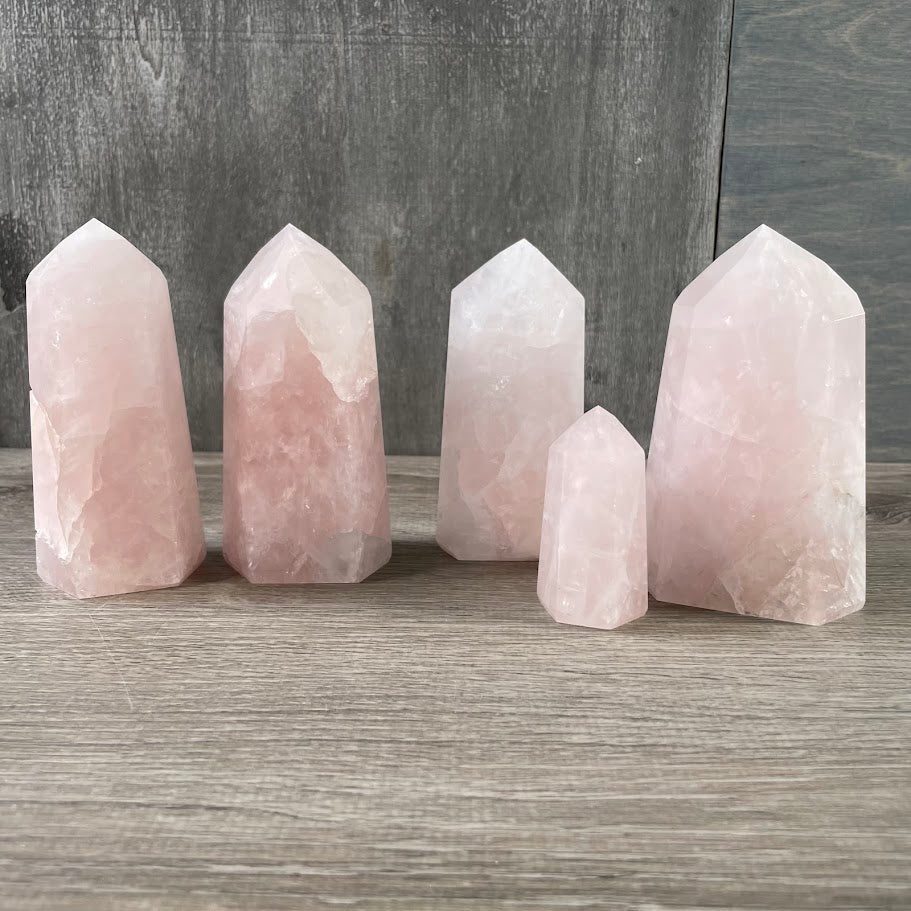 Madagascar Rose Quartz obelisks in bulk for retailers