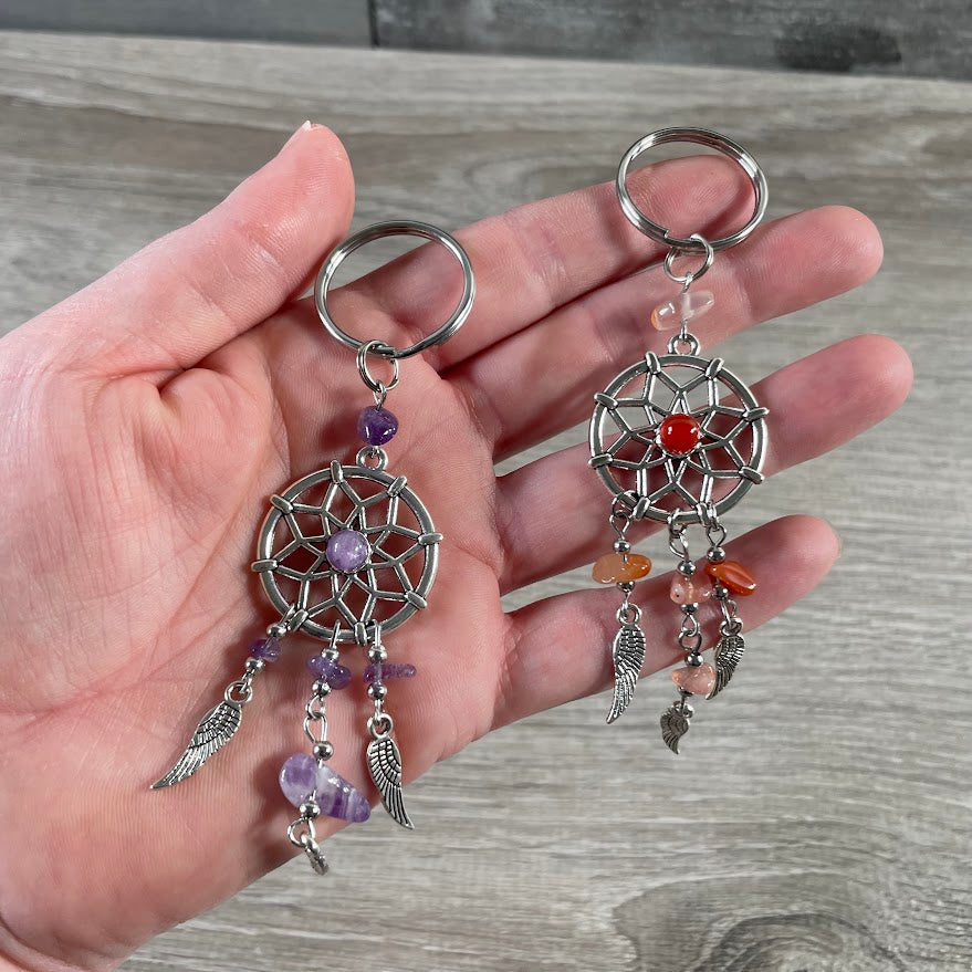 Assorted gemstone dreamcatcher keychains for metaphysical shops