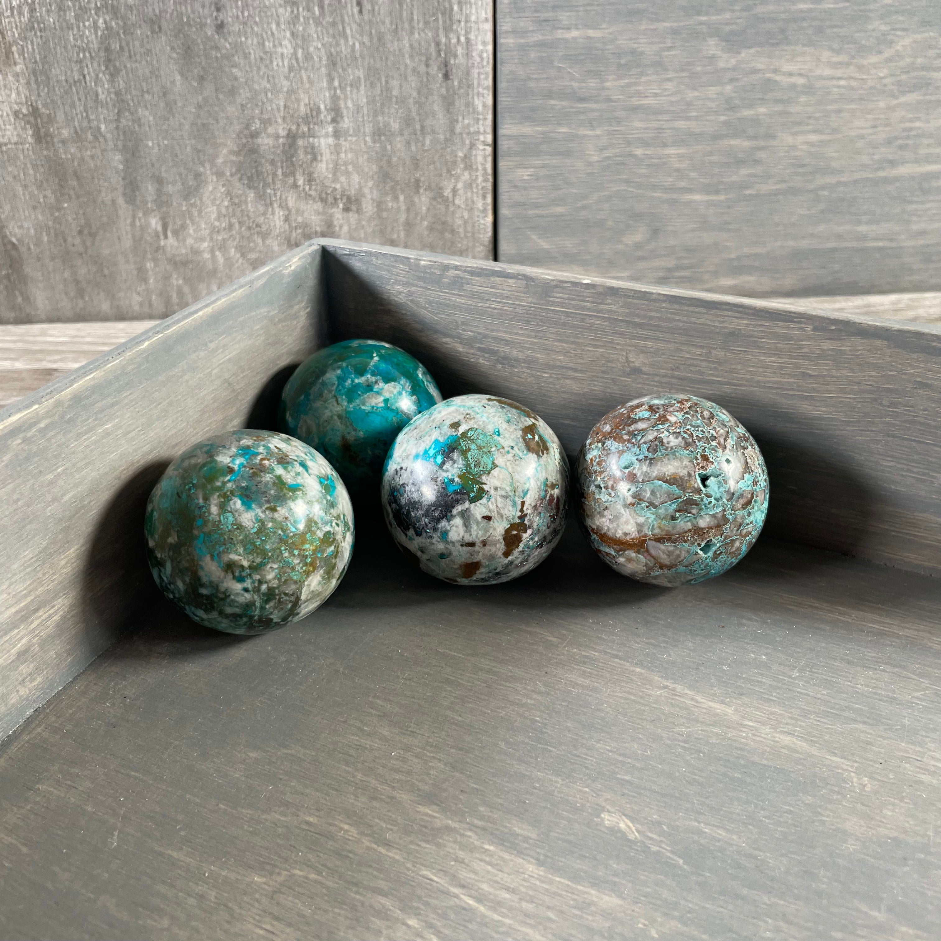 Round Chrysocolla gemstone balls in assorted sizes