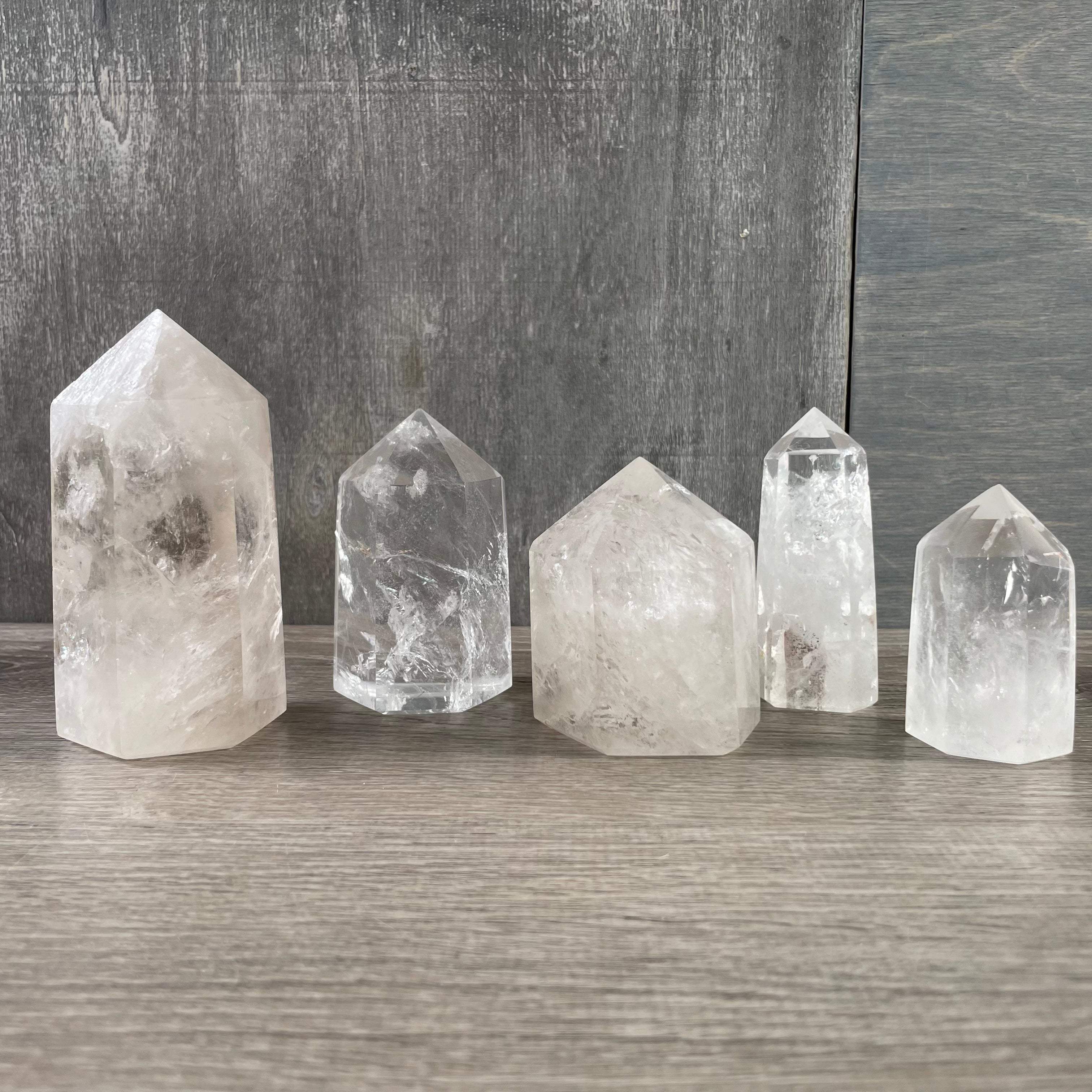 clear quartz hand-carved obelisk set