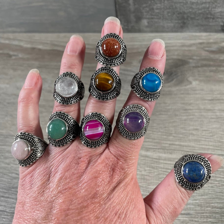 Assorted Gemstone Rings in Pot Metal – Mixed Sizes
