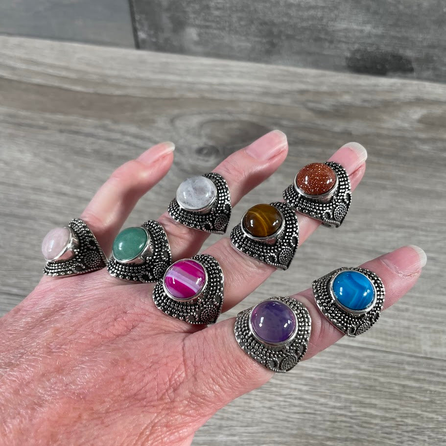 Assorted Gemstone Rings in Pot Metal – Mixed Sizes