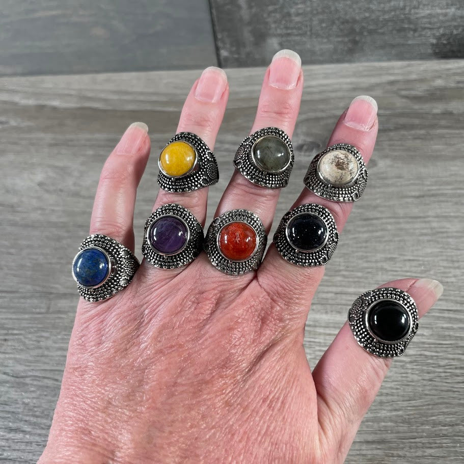 Assorted Gemstone Rings in Pot Metal – Mixed Sizes