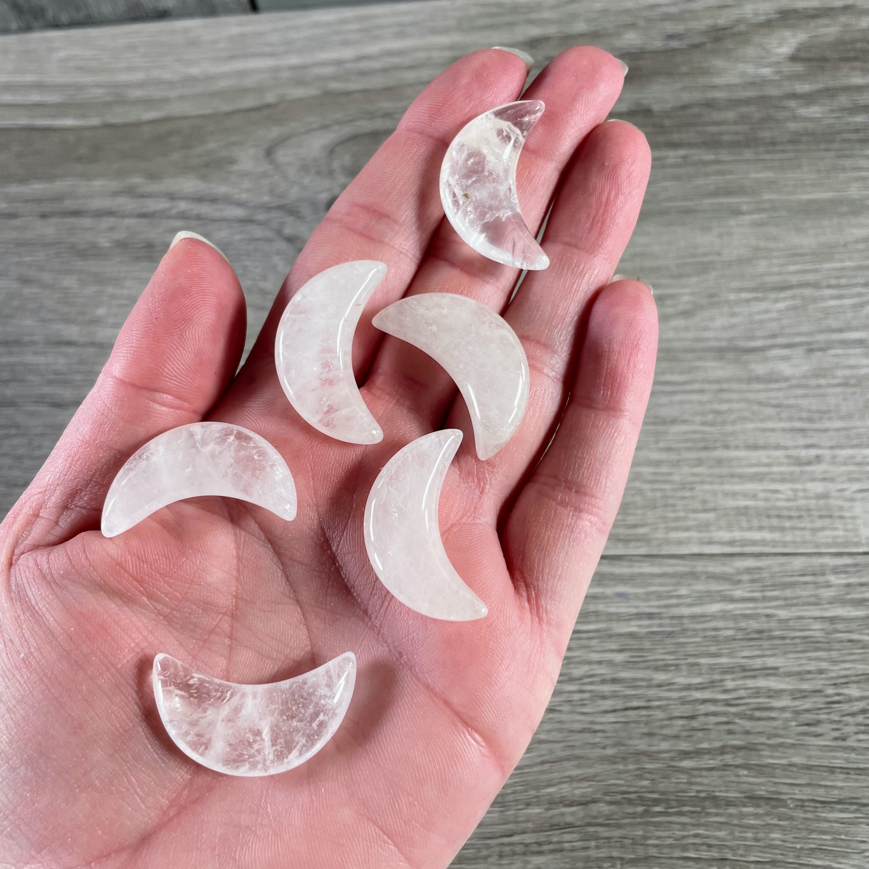 Clear quartz 1-inch gemstone crescent moon carvings for witchy stores
