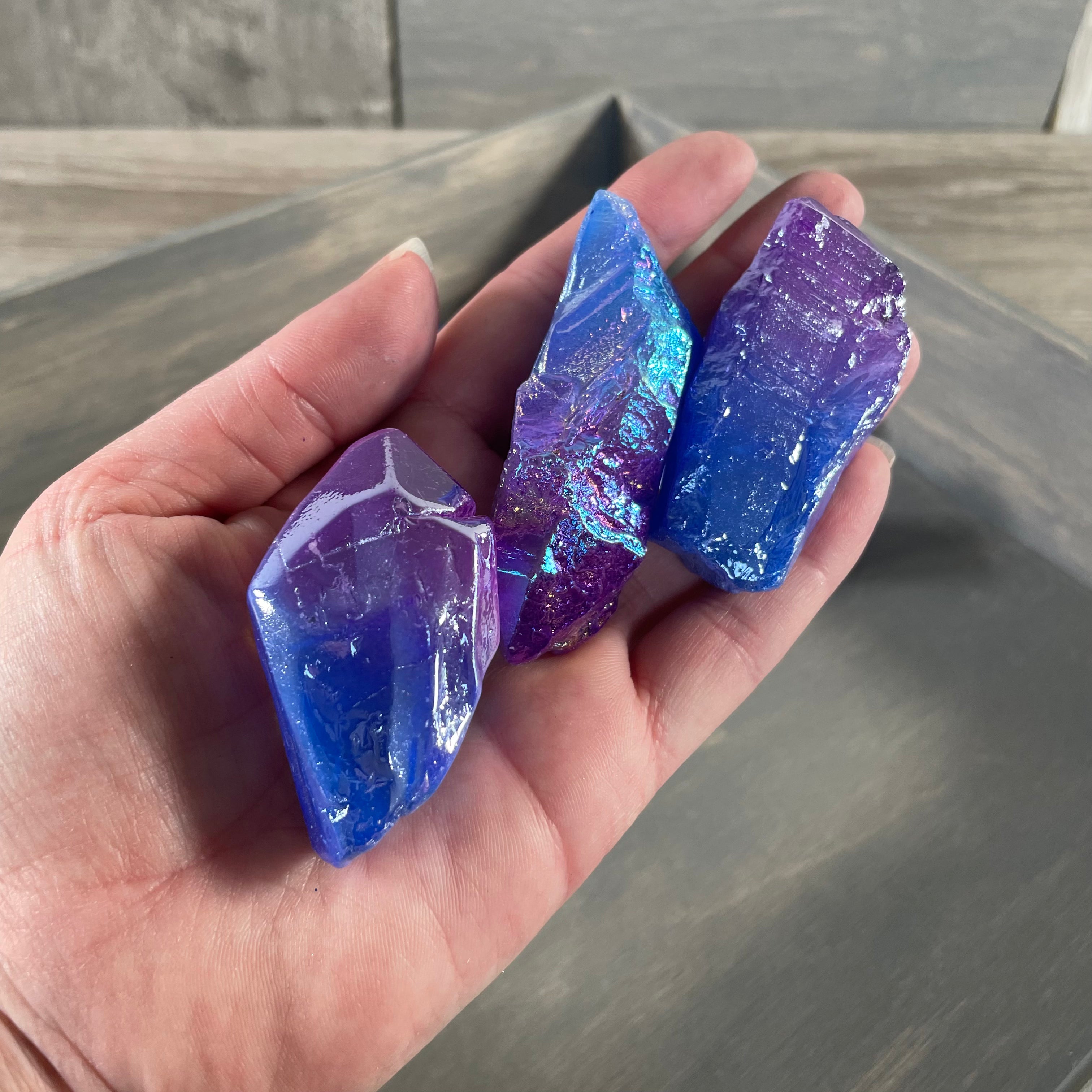 Colorful aura quartz rough lot for crystal collections in rock shops