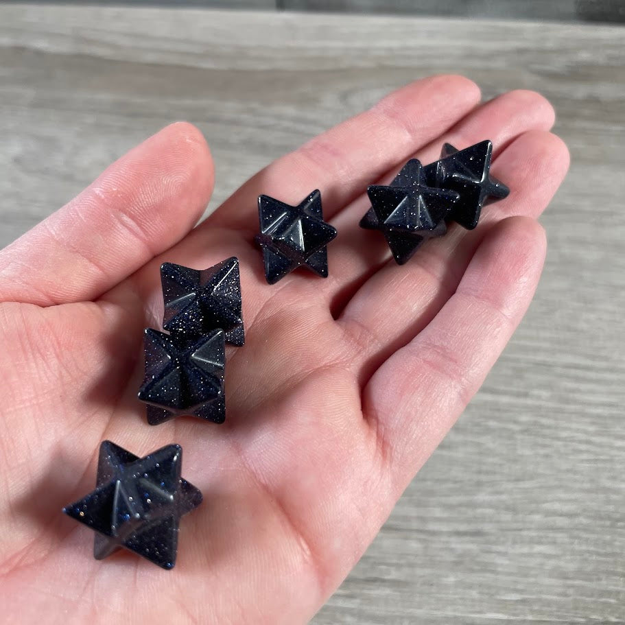 blue goldstone merkaba crystal 1/2 inch carved stone for bulk buyers