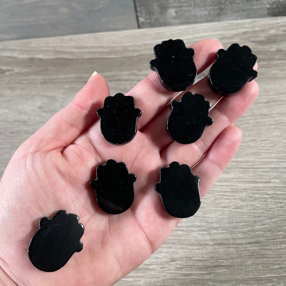 Small Hamsa Hand wholesale decor for metaphysical stores obsidian