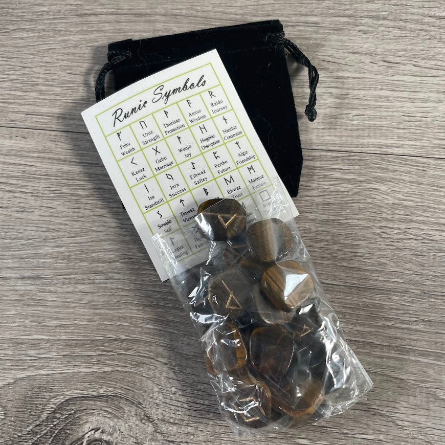 Gemstone Rune Set with Storage Bag and Meaning Card