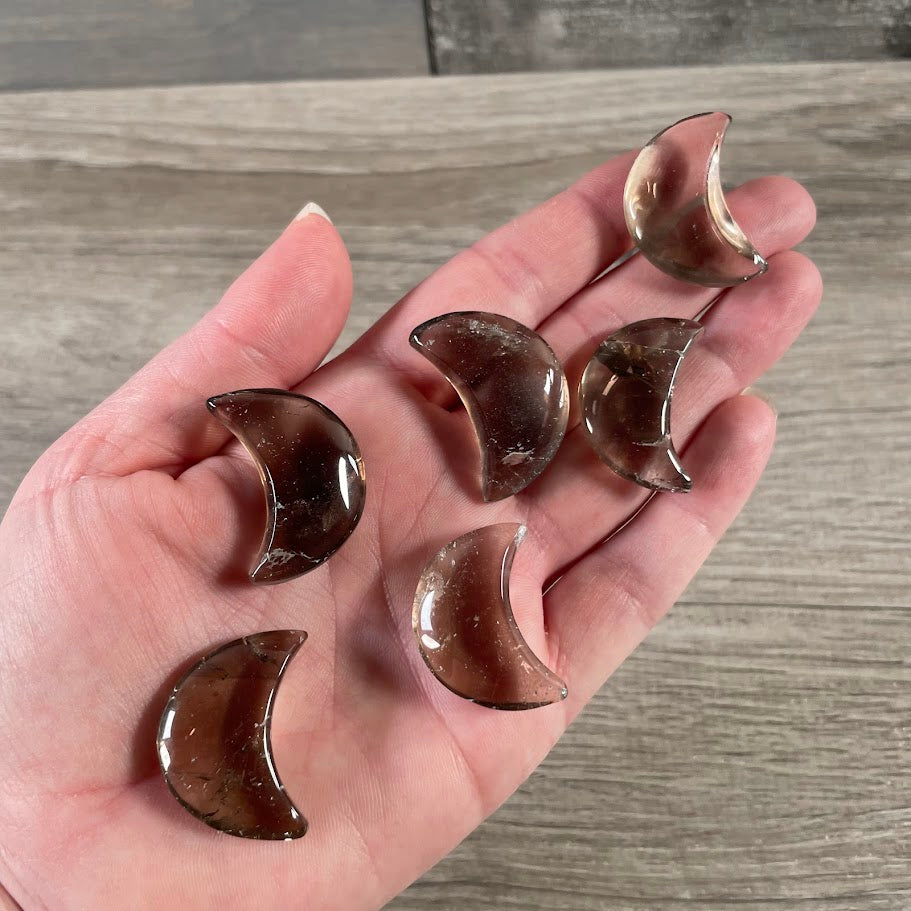 Wholesale crystal crescent moons for gift shops smoky quartz