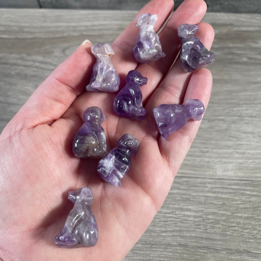Amethyst natural crystal dog figurine small size