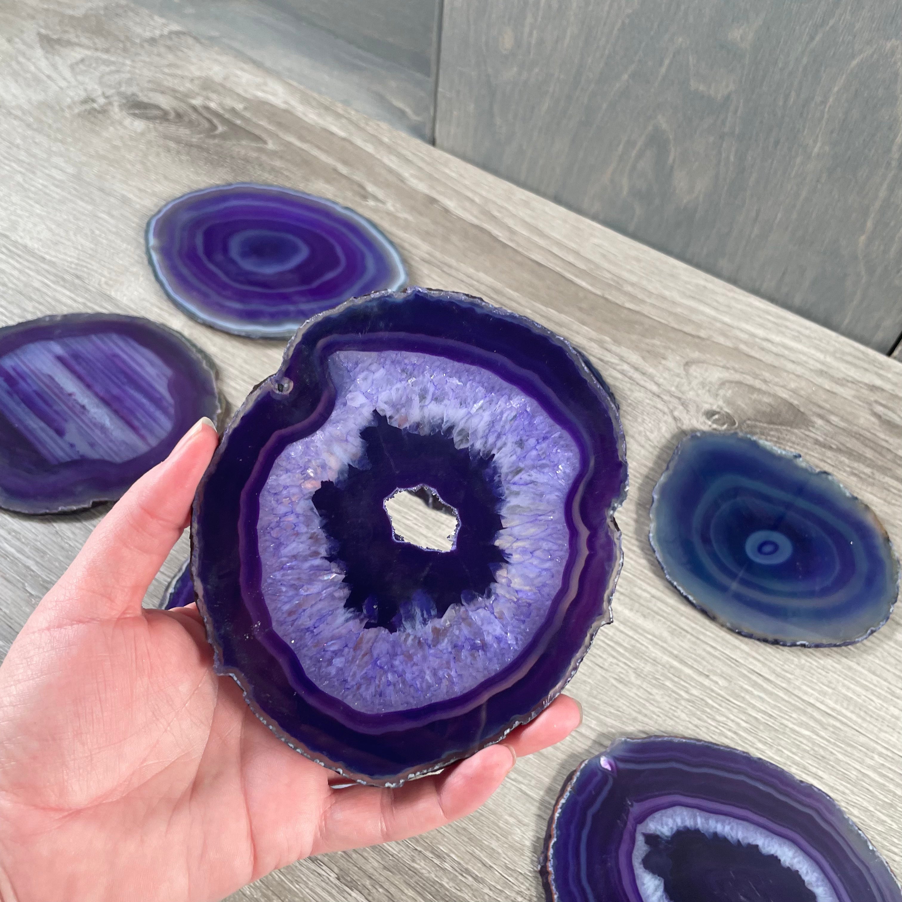 Large polished purple agate slice wholesale