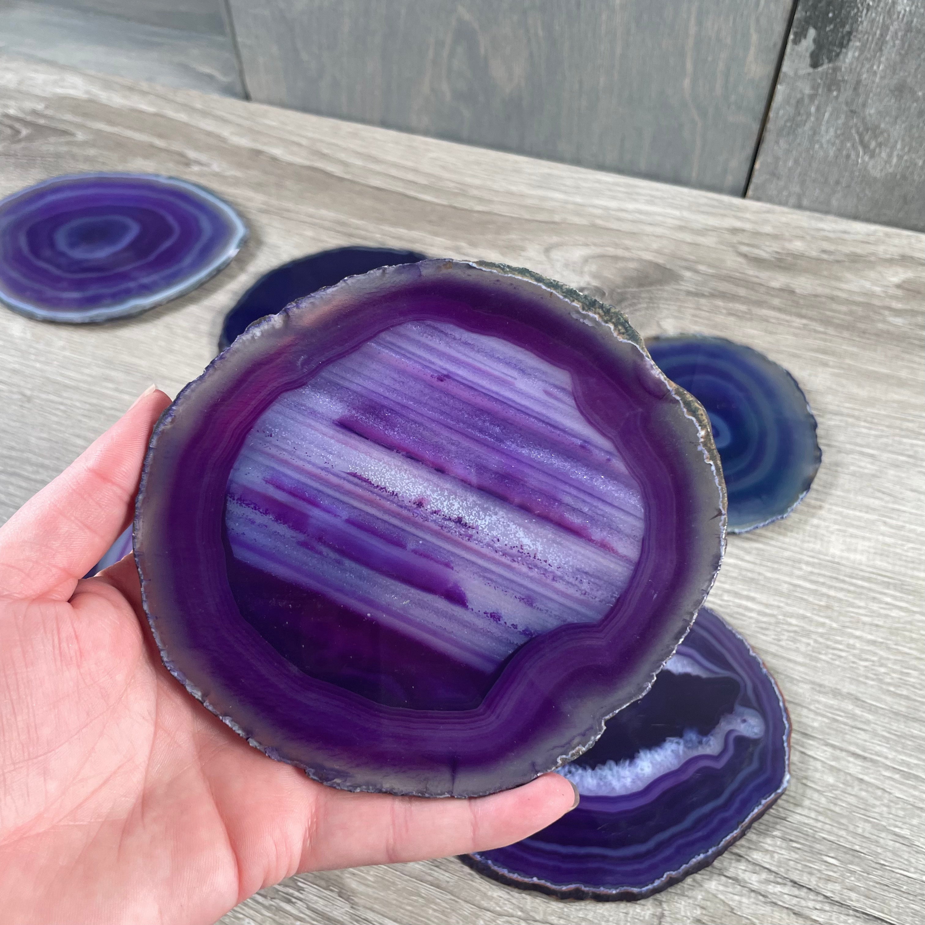 Purple, blue agate slice for crystal shops