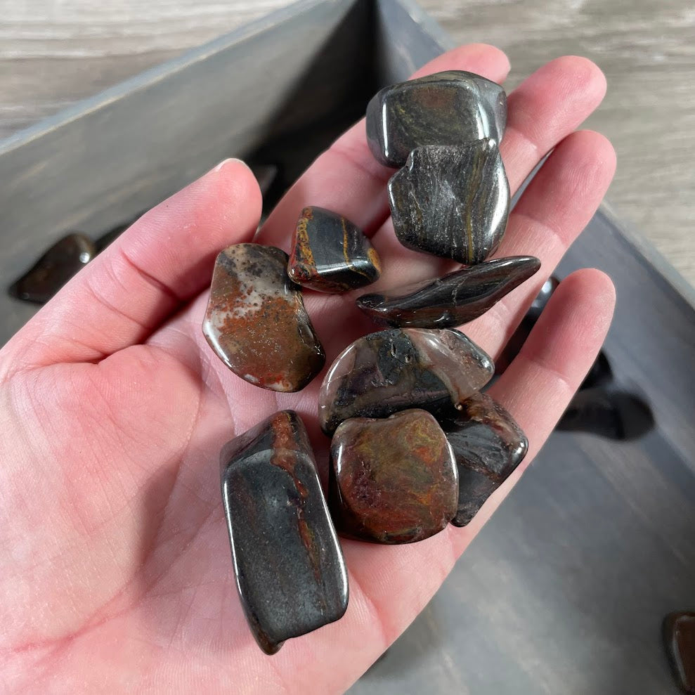 Tiger Iron Tumbled Stones 1 LB Bulk | Grounding Crystal Mix of Tiger Eye Hematite & Jasper