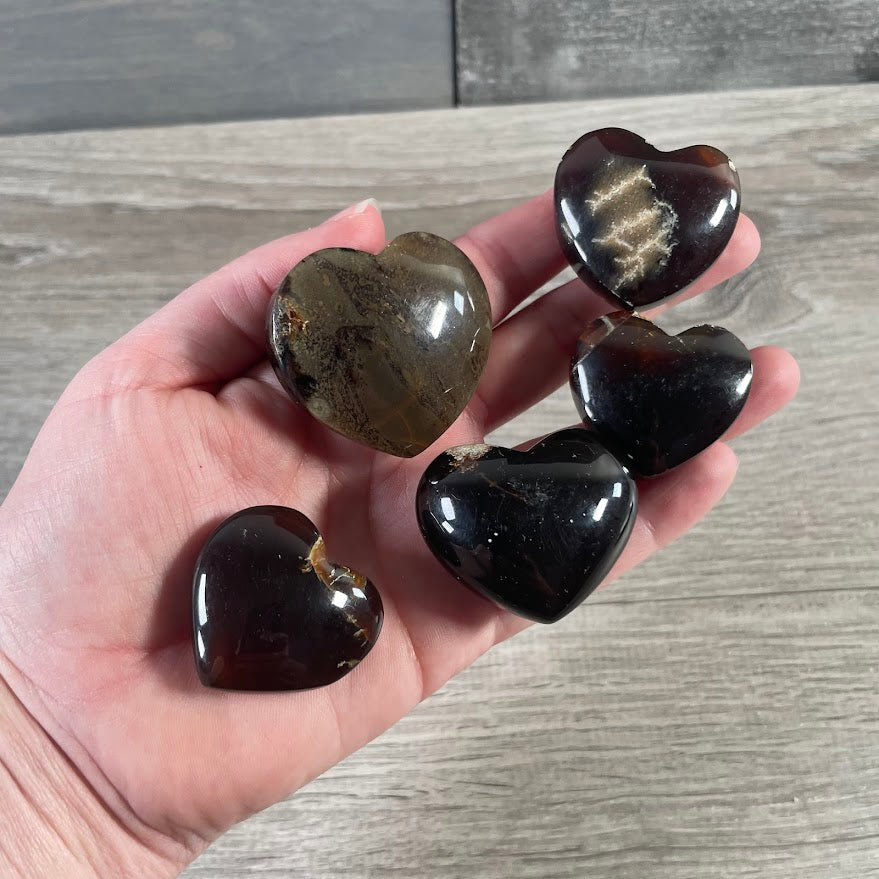 Black Amber healing crystal heart stones for gift shops