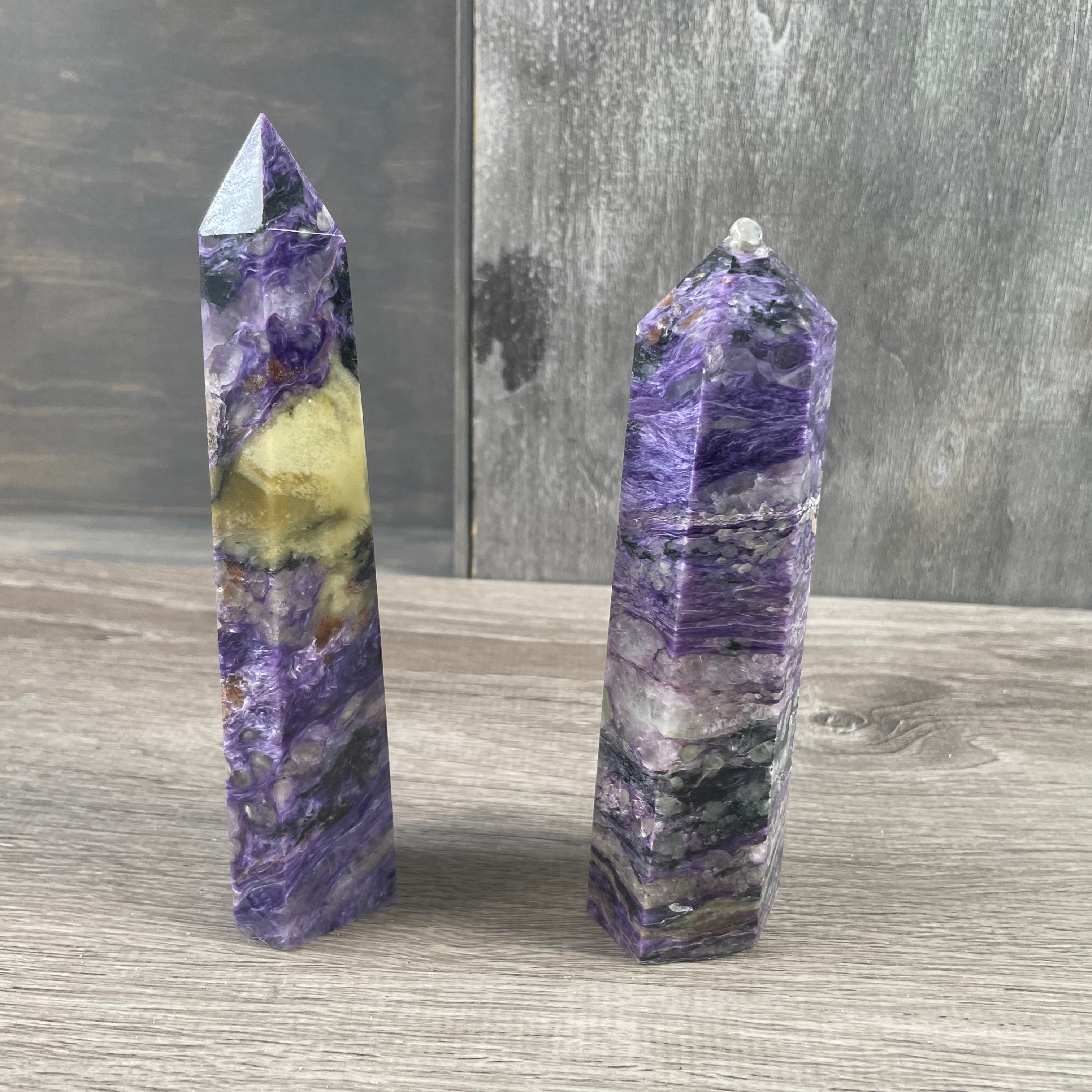 charoite gemstone obelisks for metaphysical stores