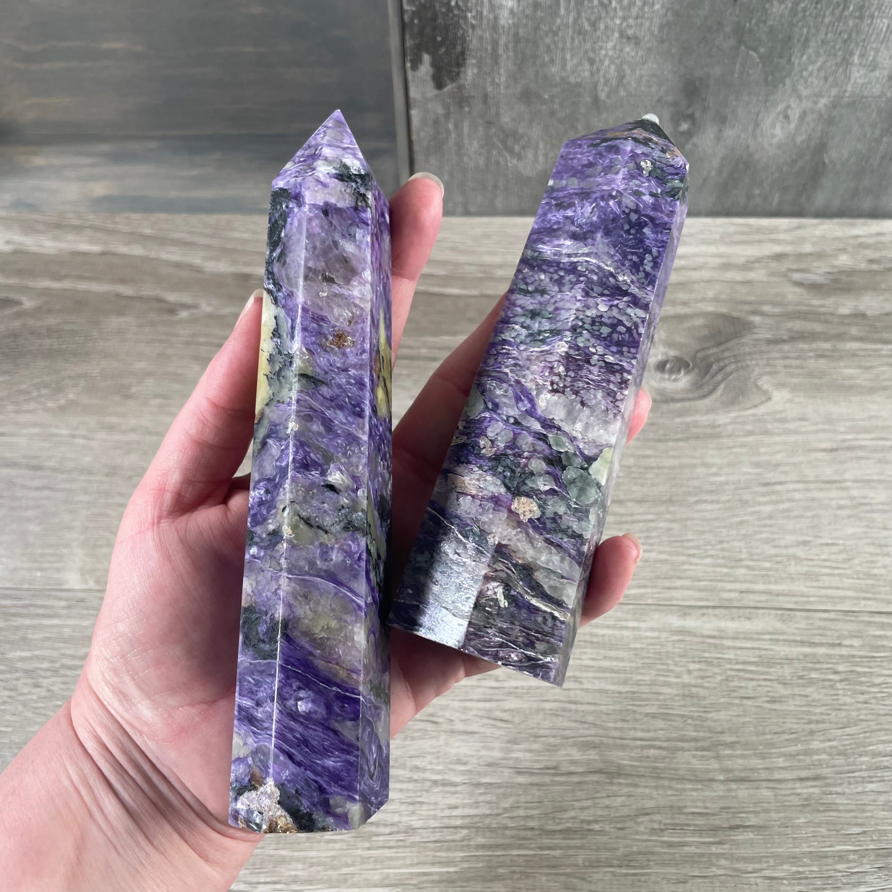 Charoite crystal tower for meditation and décor for rock shops
