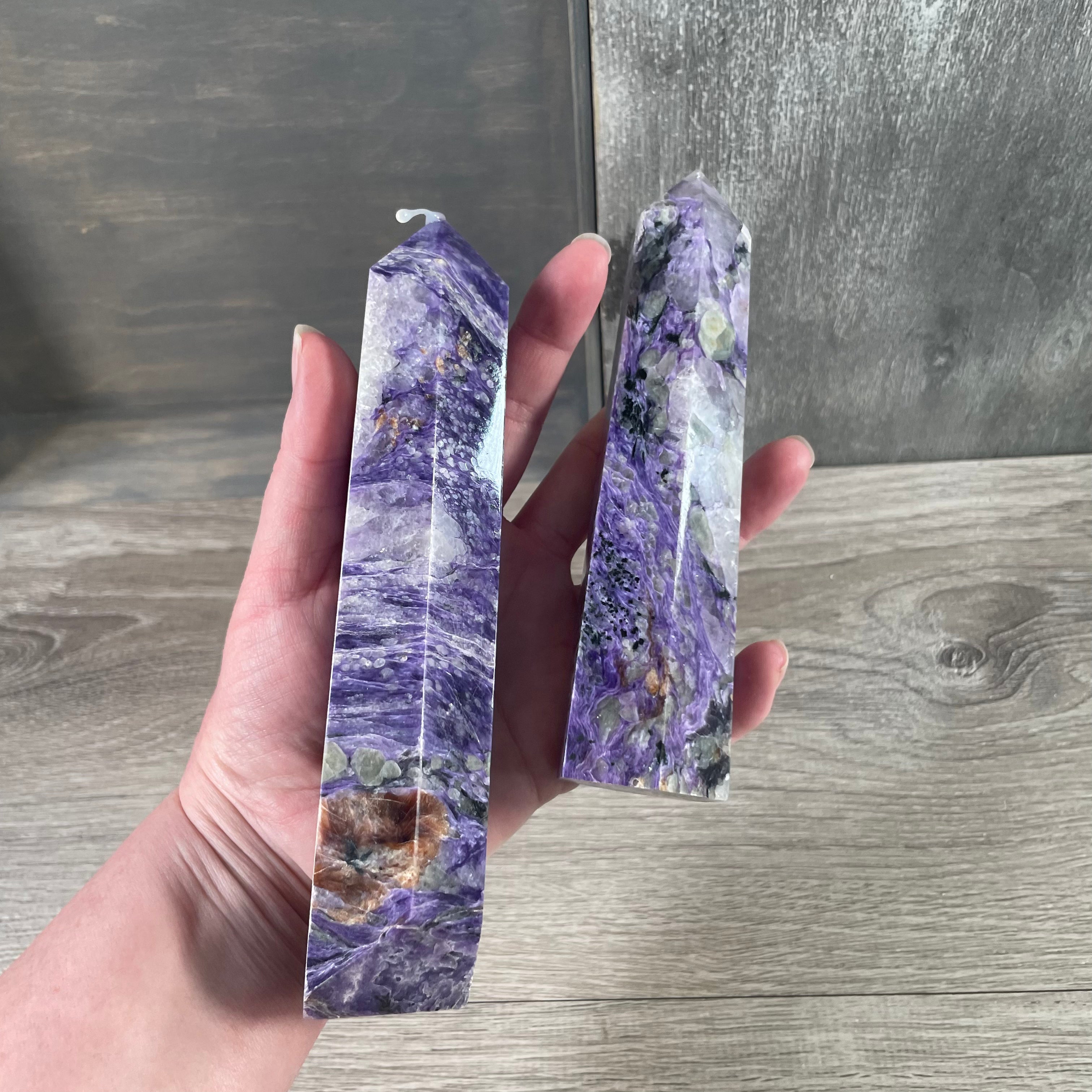 polished charoite obelisk set for wholesale resale
