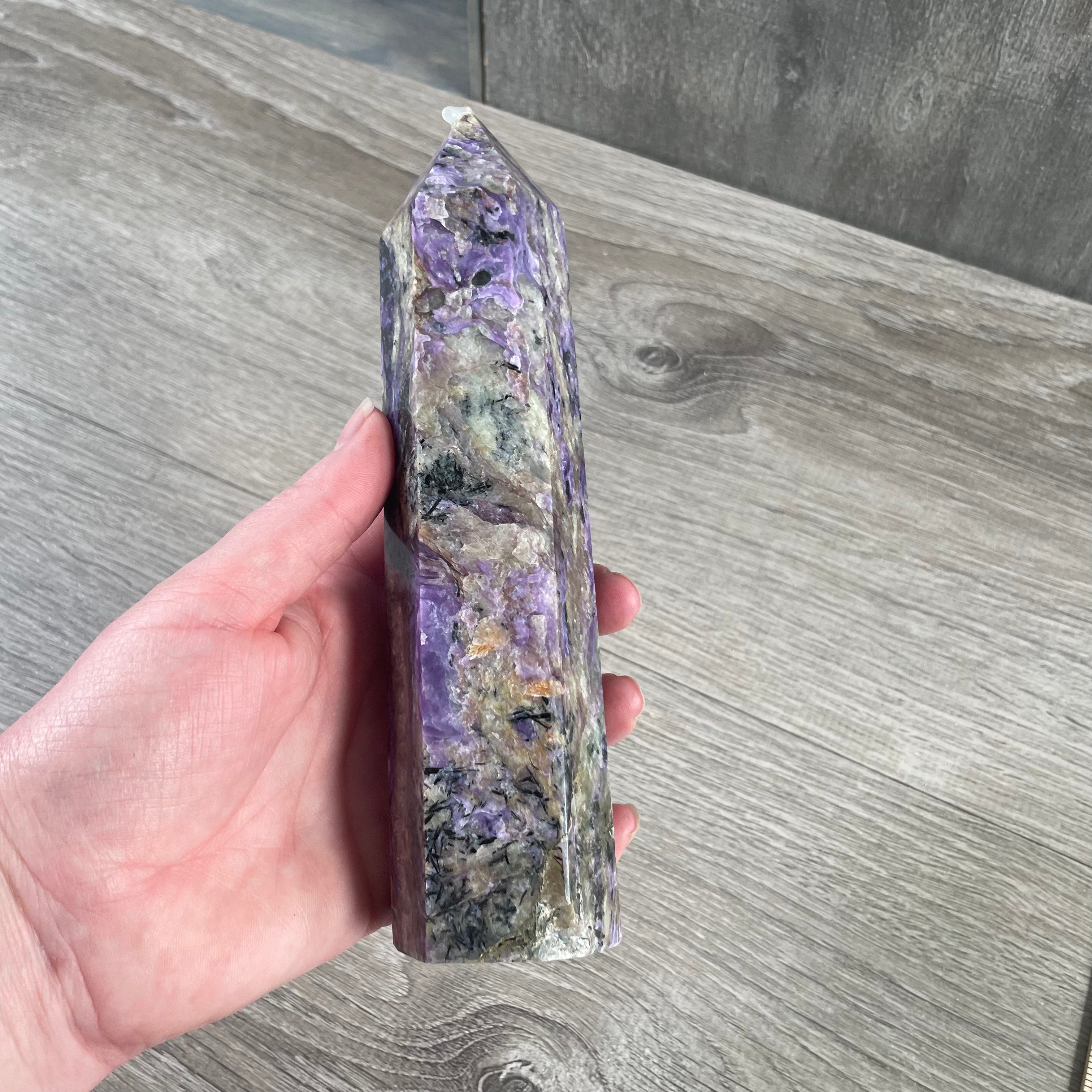 Large polished charoite obelisk for wholesale resale