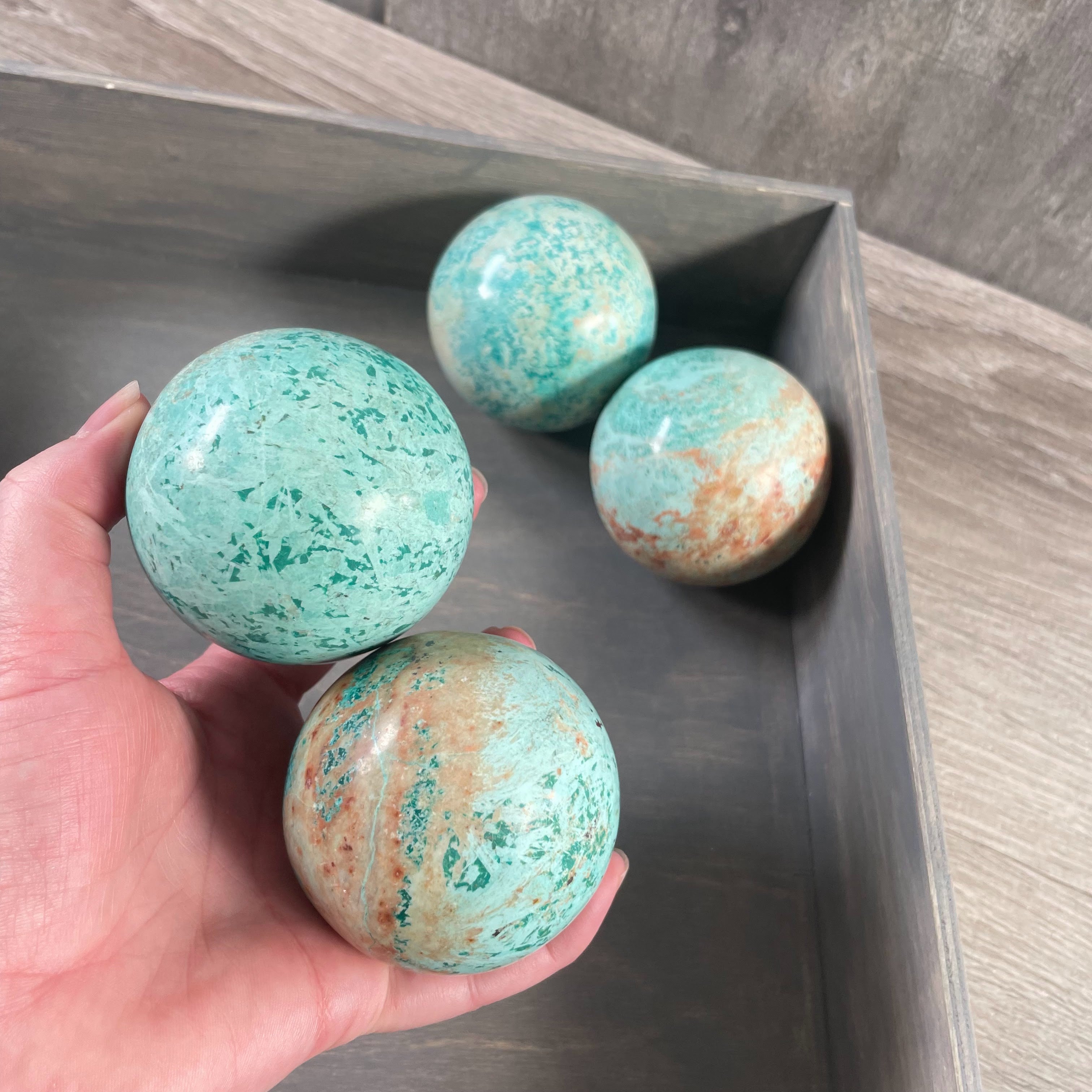 Chrysocolla Turquoise pheres for spiritual wellness and decor