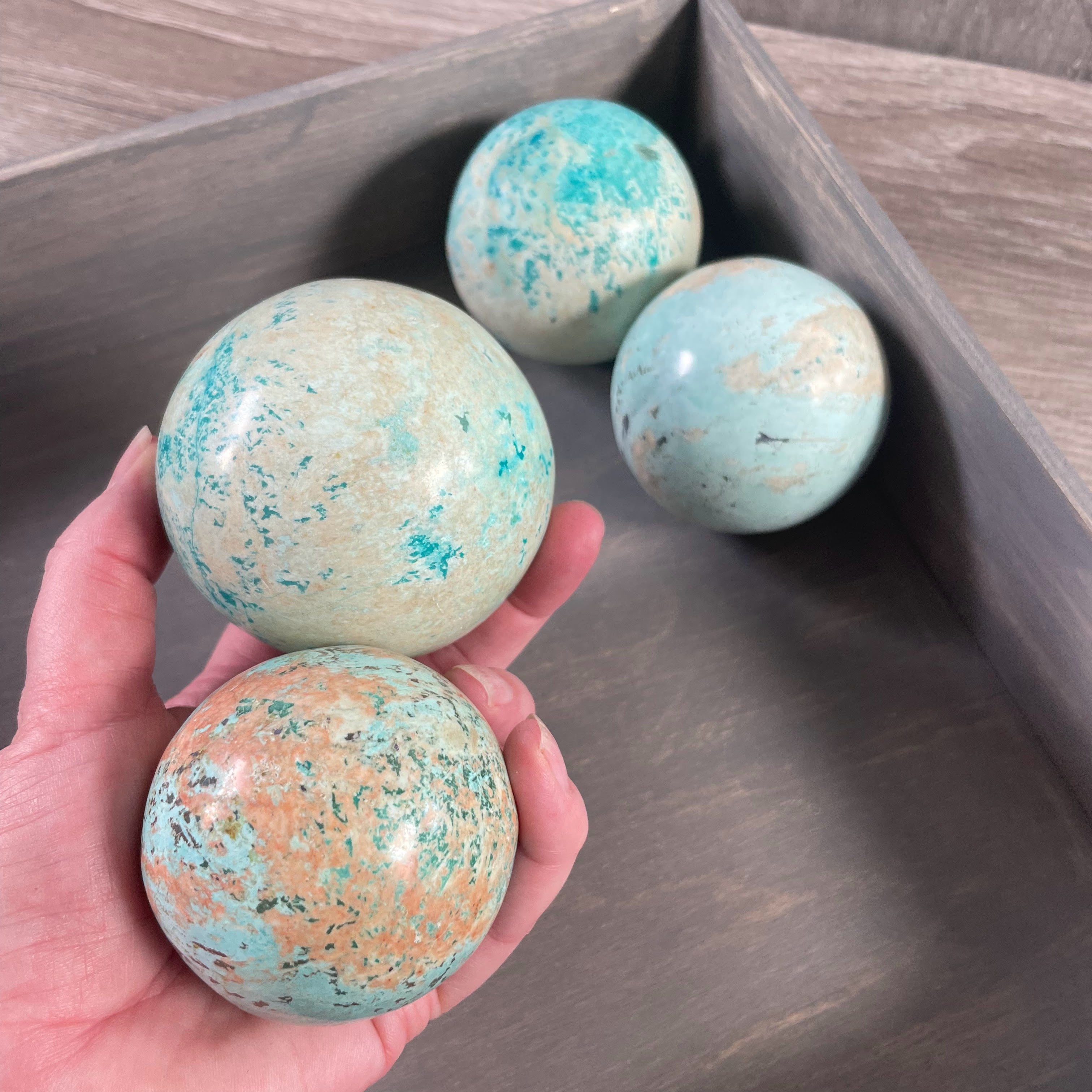 Chrysocolla Turquoise energy spheres available in wholesale bulk lots