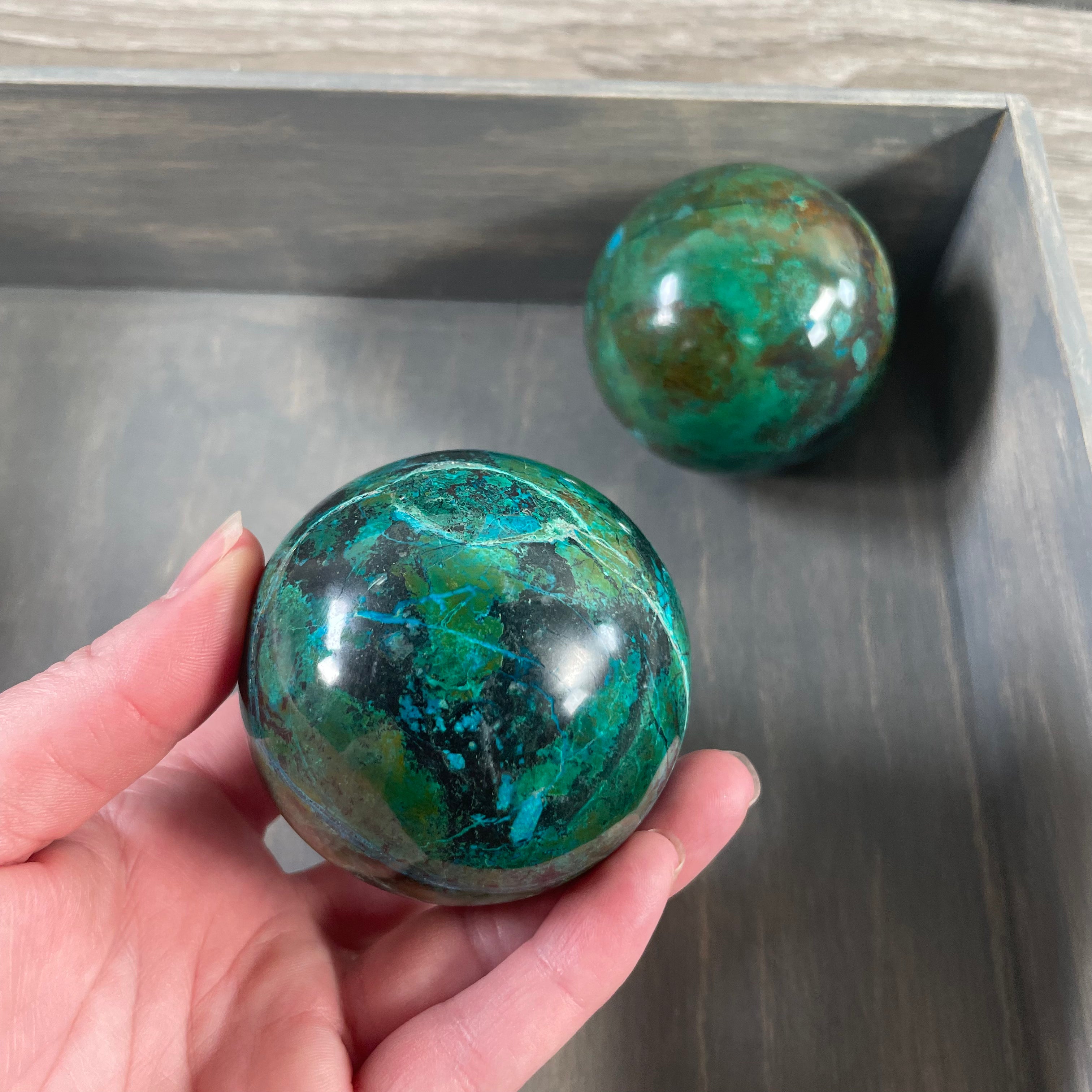 Healing crystal spheres wholesale – Chrysocolla for balance and communication