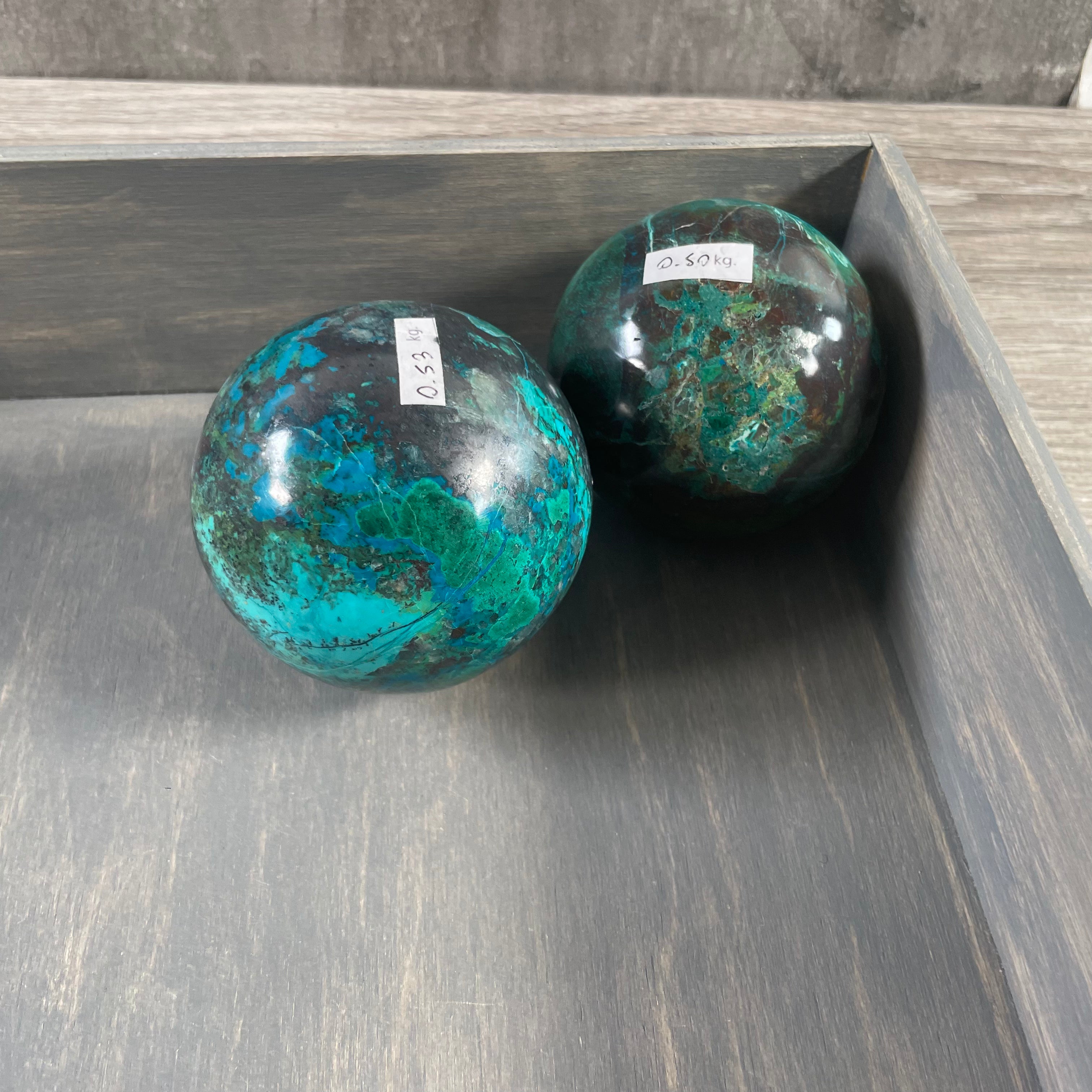 Bulk Chrysocolla spheres for crystal shops and metaphysical stores