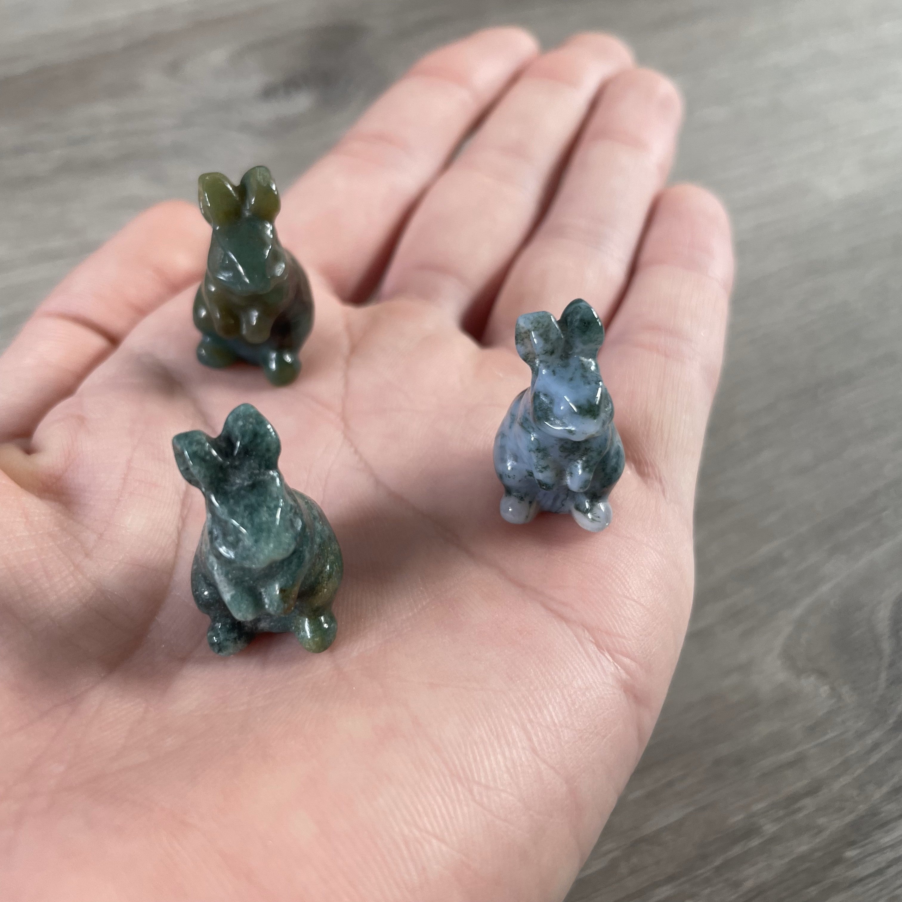 Moss Agate small gemstone bunny figurine
