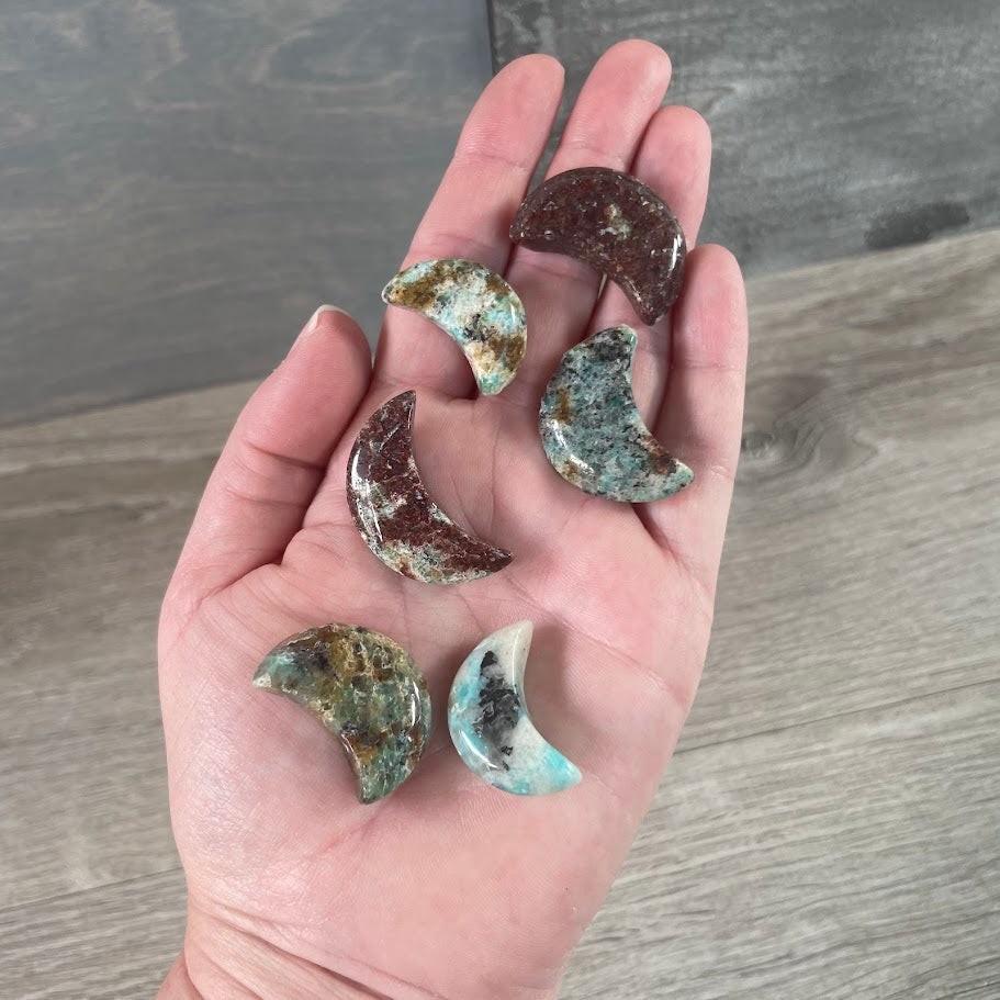 Natural Brazilian gemstone crescent moon carvings amazonite