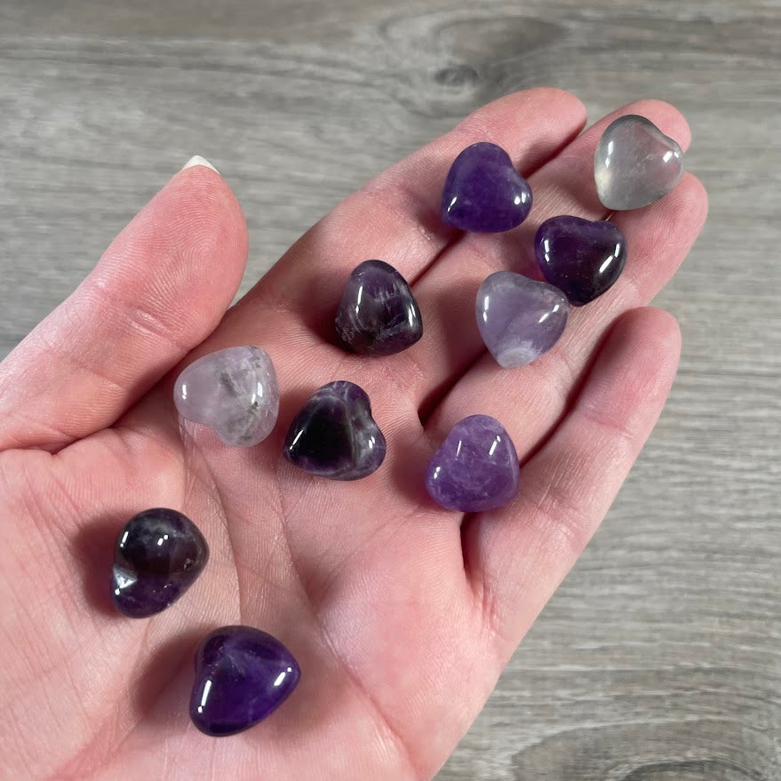 Amethyst small puffy heart gemstones for gift shops