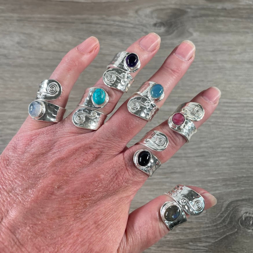 Metaphysical jewelry assortment – gemstone rings in silver