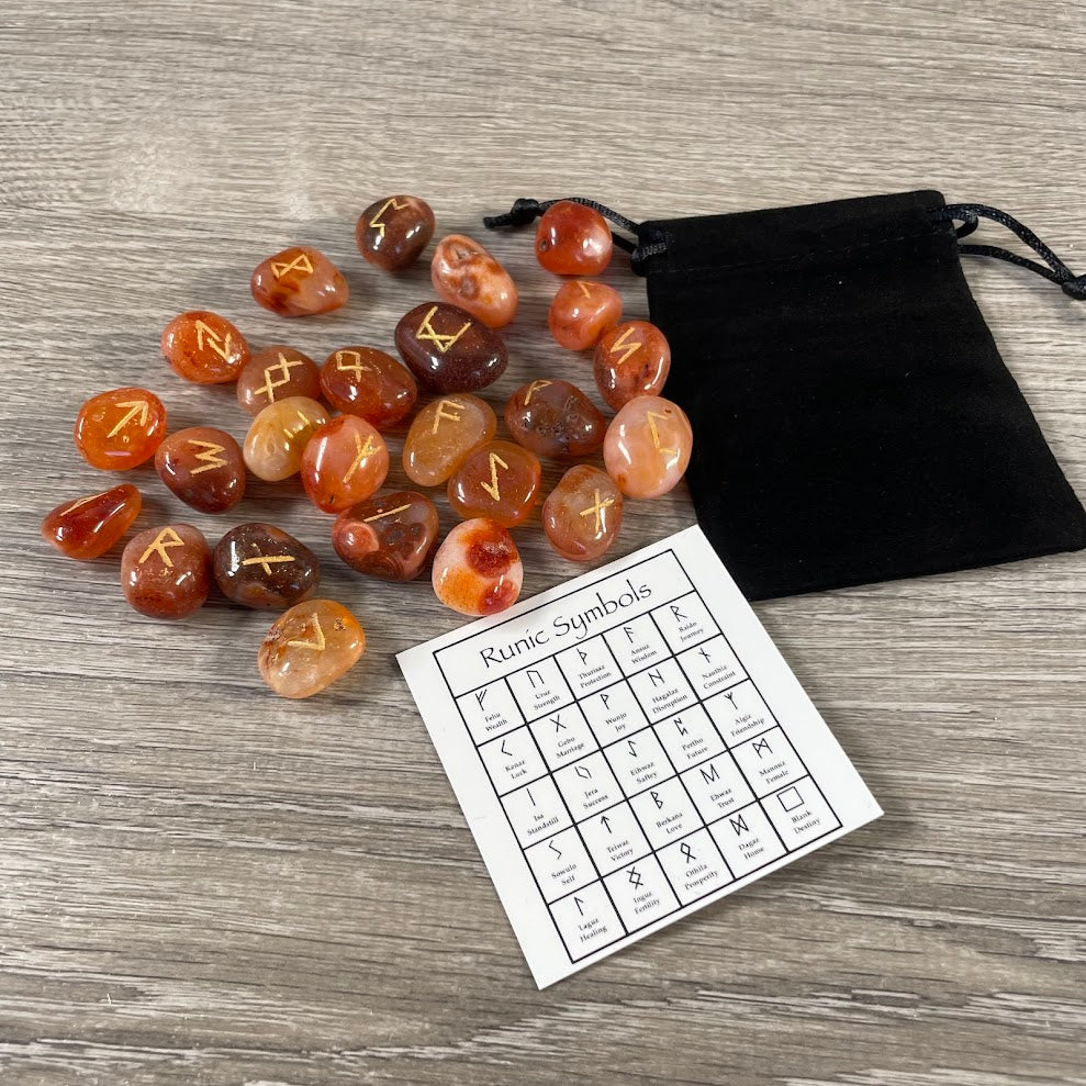 Gemstone Rune Set with Storage Bag and Meaning Card