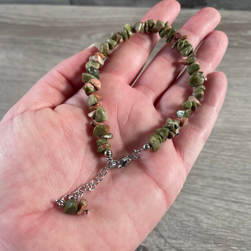 Unakite bulk gemstone bracelet with adjustable cord