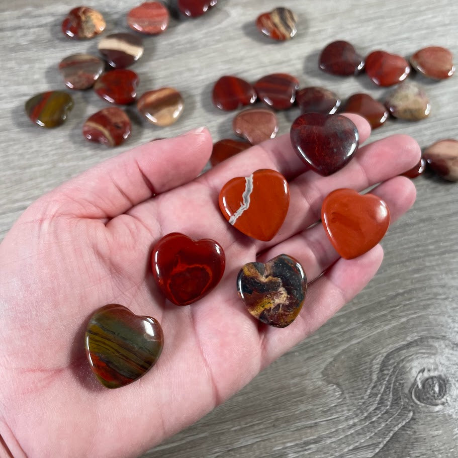 red jasper gemstone heart carving 1-inch natural crystal