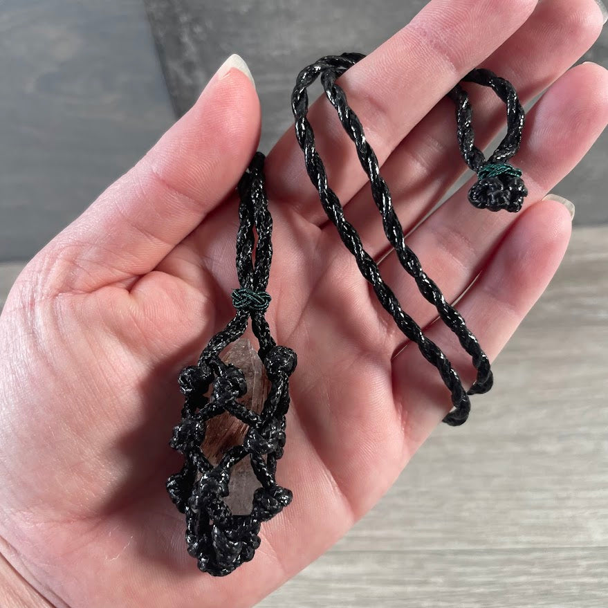 Adjustable Macrame Crystal Cage Necklace – Gemstone Holder