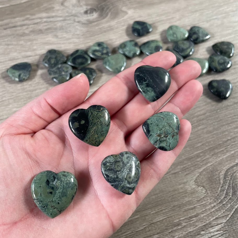 Kambaba jasper crystal heart wholesale 1-inch polished stone