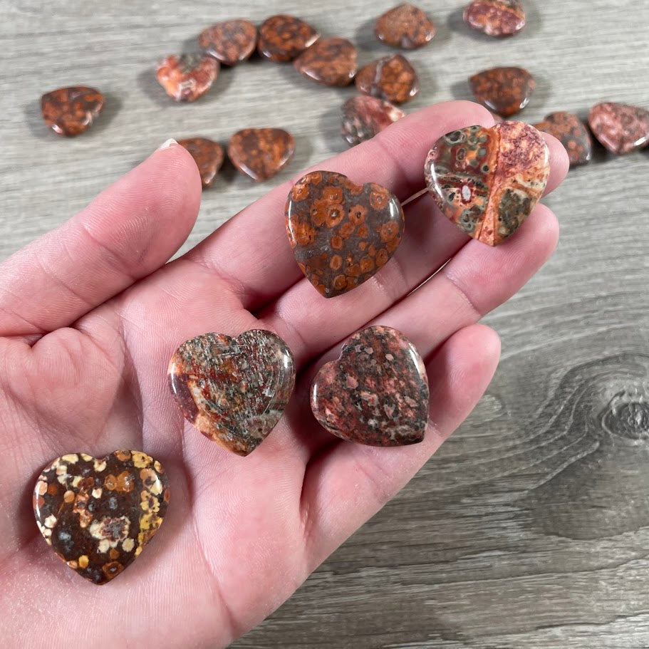 leopardskin jasper gemstone heart carvings crystal bulk