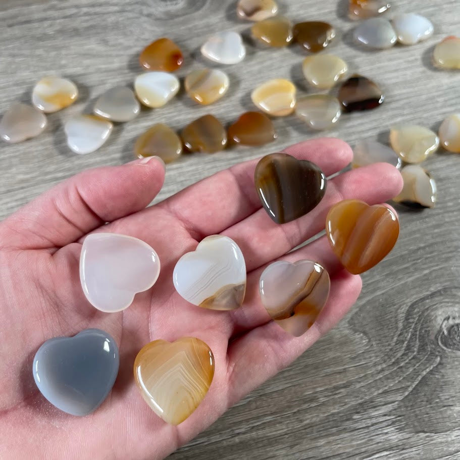 flat gemstone heart carvings assortment for gift shops