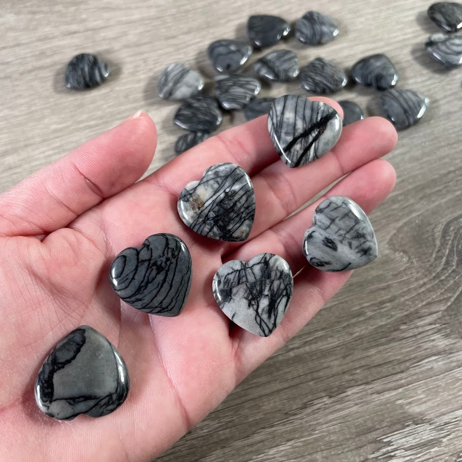 spider web jasper natural stone hearts 1-inch size for gift shops